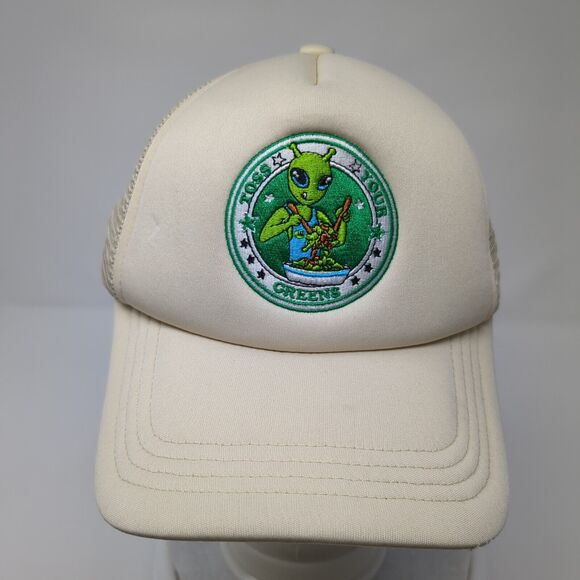 Toss Your Greens Snapback Mesh Back Trucker Hat Tan One Size Adjustable - Picture 2 of 8